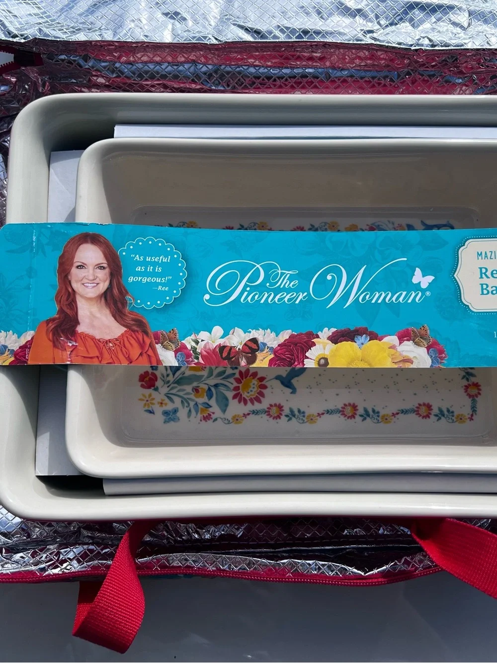 NEW PIONEER WOMAN rare baker set rectangular 4 Qt/2 Qt dish travel carry cover